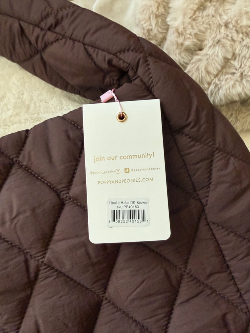 Poppy and Peonies- Quilted Shoulder Bag in Deep Brown - Picture 5 of 5